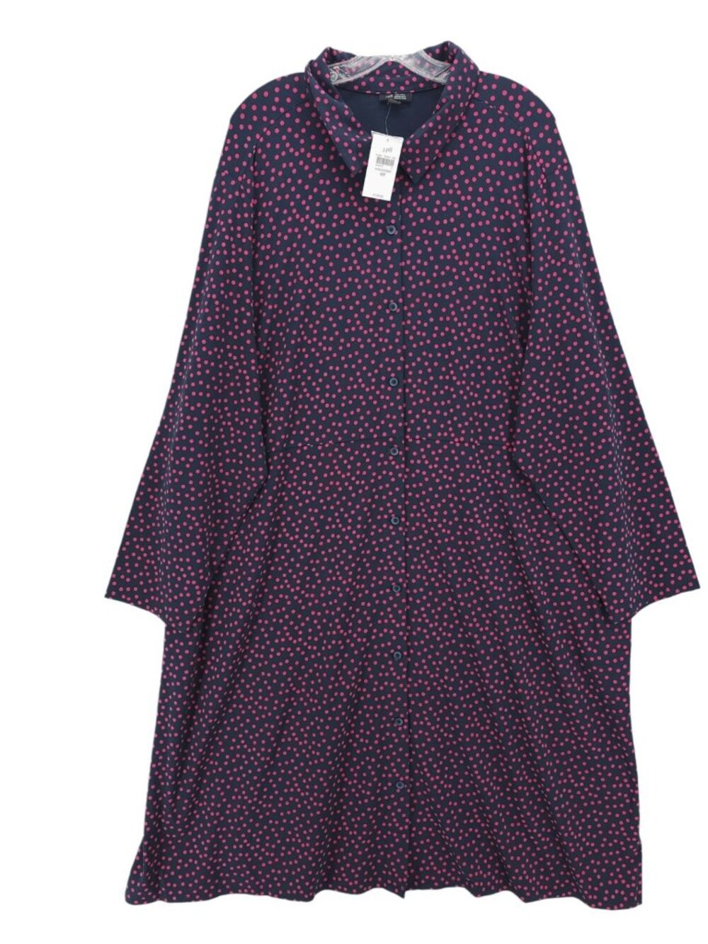 NWT J JILL Polka Dot Shirt Dress Midi Navy Blue Pink Lenzing Ecovero Stretch 4X